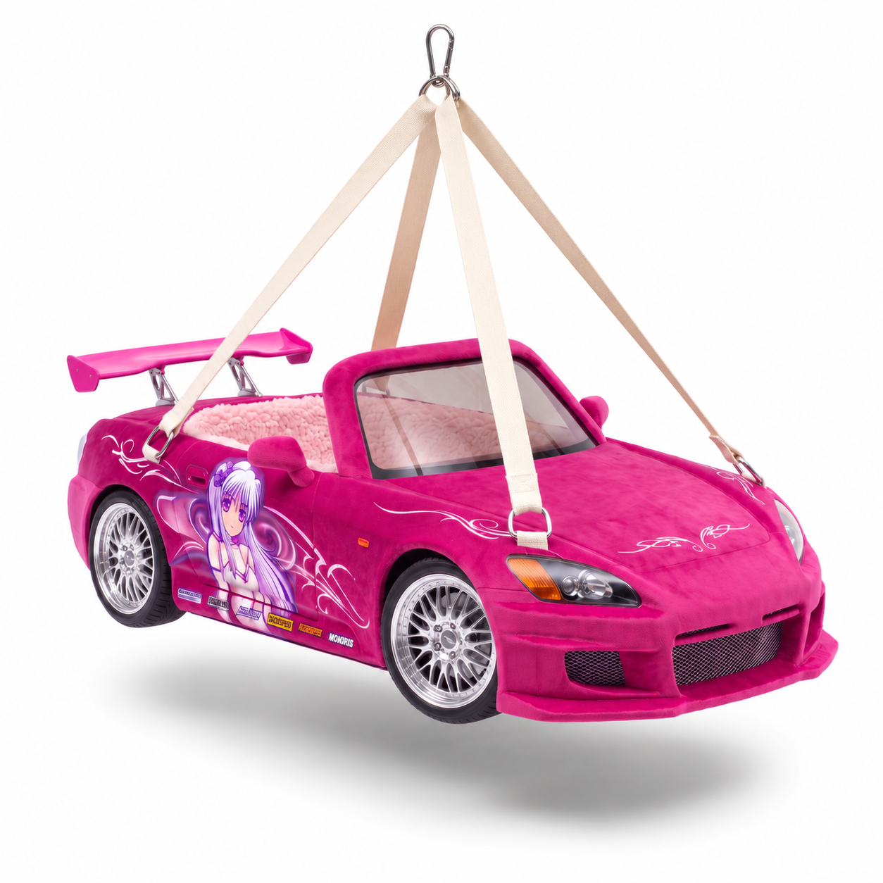 Lit suspendu pour chat en forme de voiture S2K rose, photo du produit